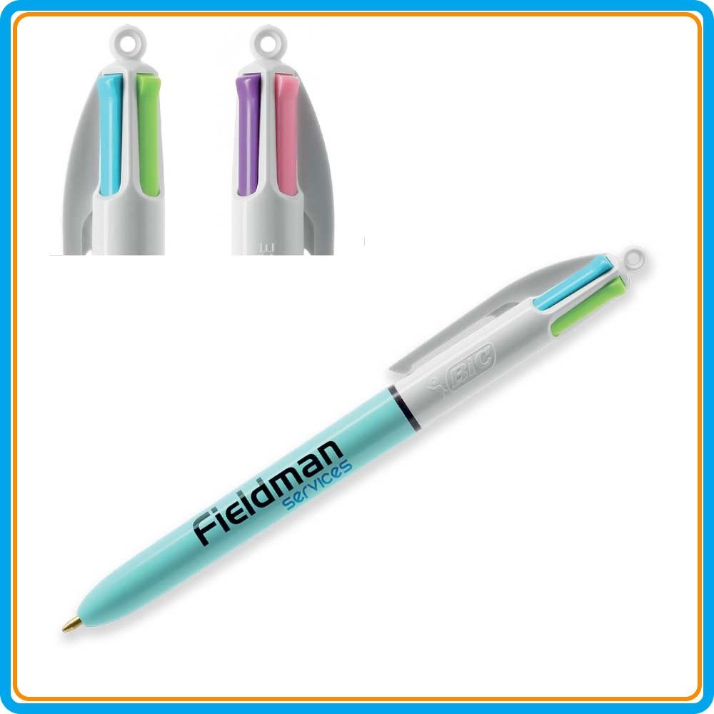 Stylo bille Bic® 4 couleurs fashion - Blanc Turquoise