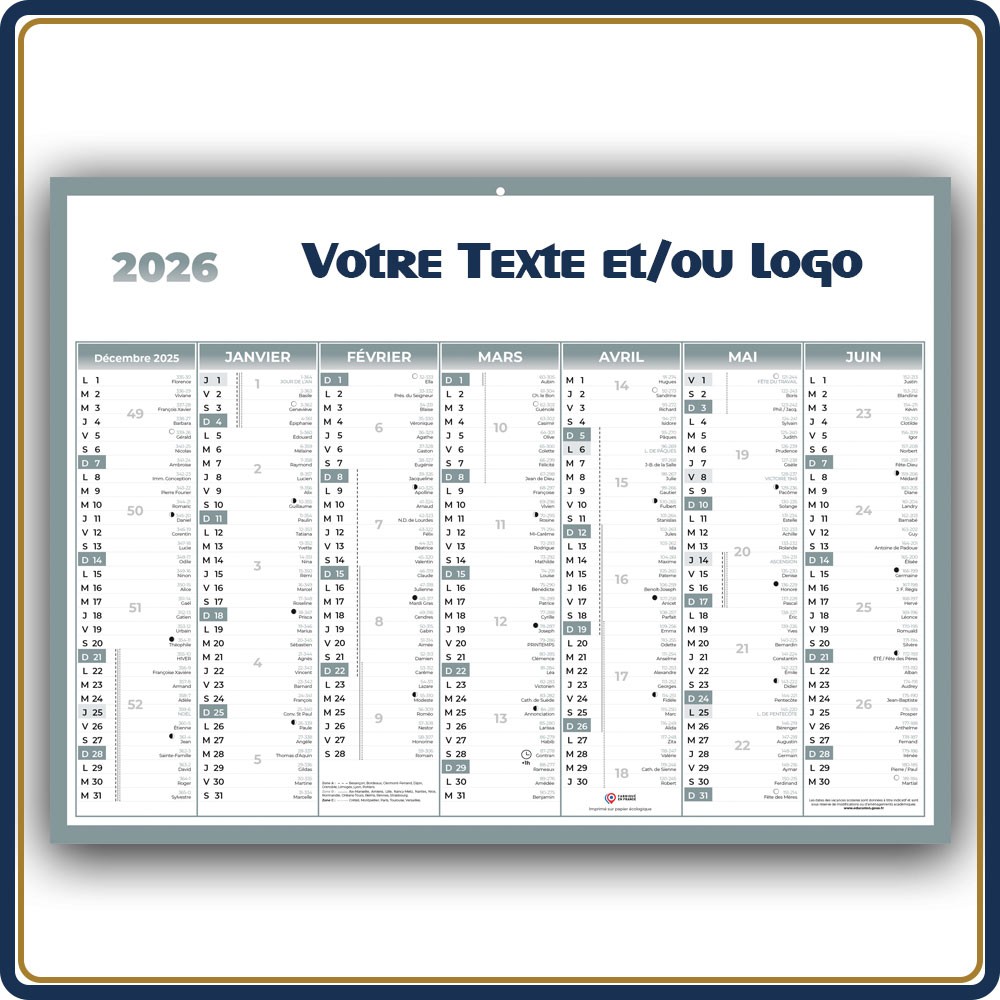 BANCAIRE ECO STANDARD RIGIDE - 2026 | Le Calendrier Pub