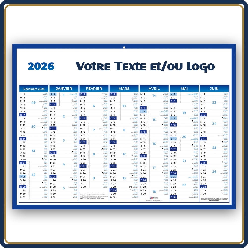 BANCAIRE ECO STANDARD RIGIDE - 2026 | Le Calendrier Pub