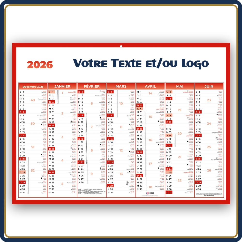 BANCAIRE ECO STANDARD RIGIDE - 2026 | Le Calendrier Pub