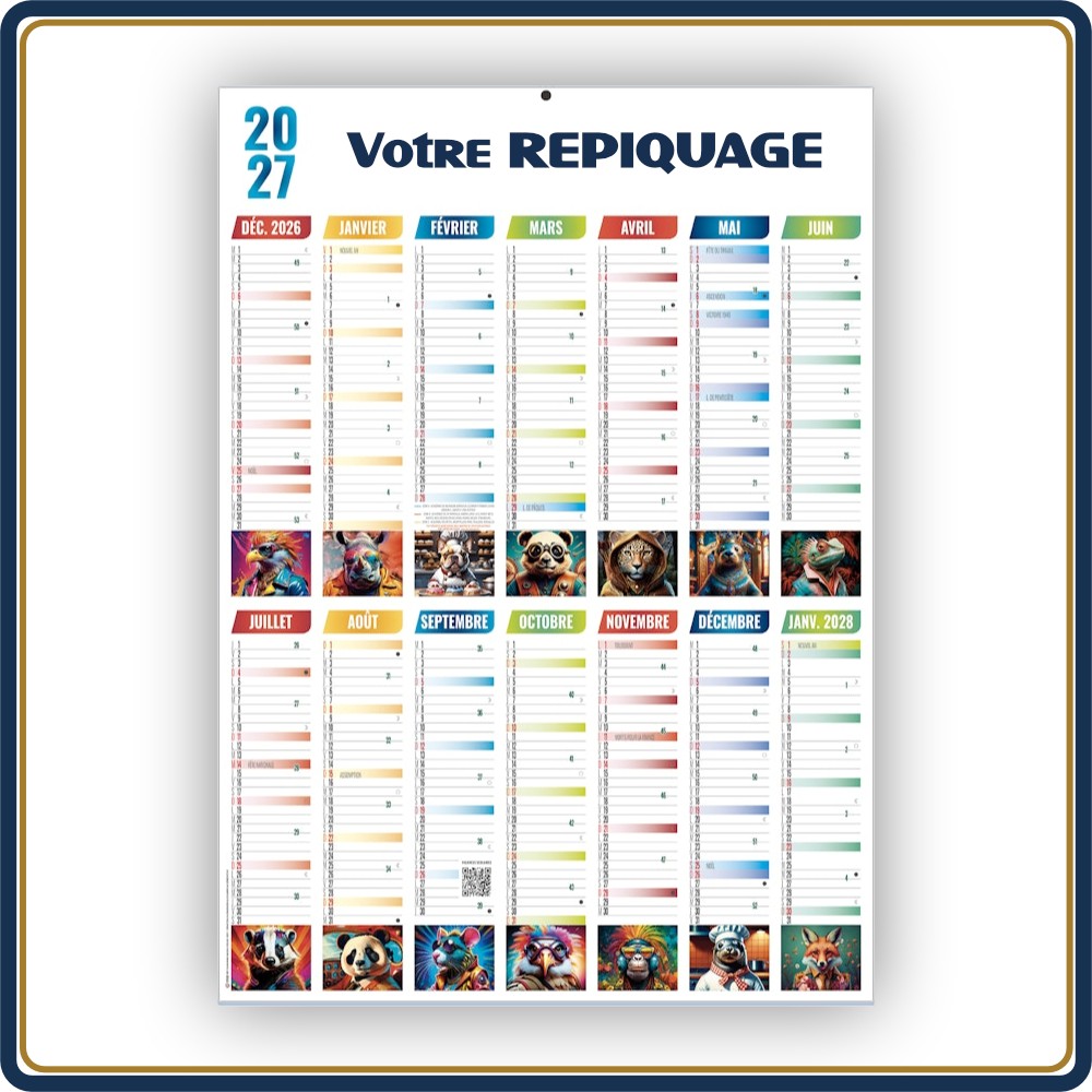 PLANNING COLOR EFFAÇABLE - 2027 | Le Calendrier Pub