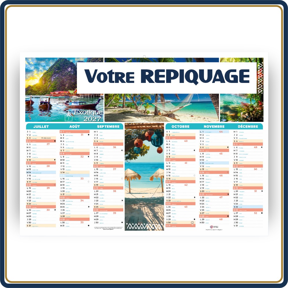 BANCAIRE EXOTIQUE STANDARD RIGIDE - 2027 | Le Calendrier Pub