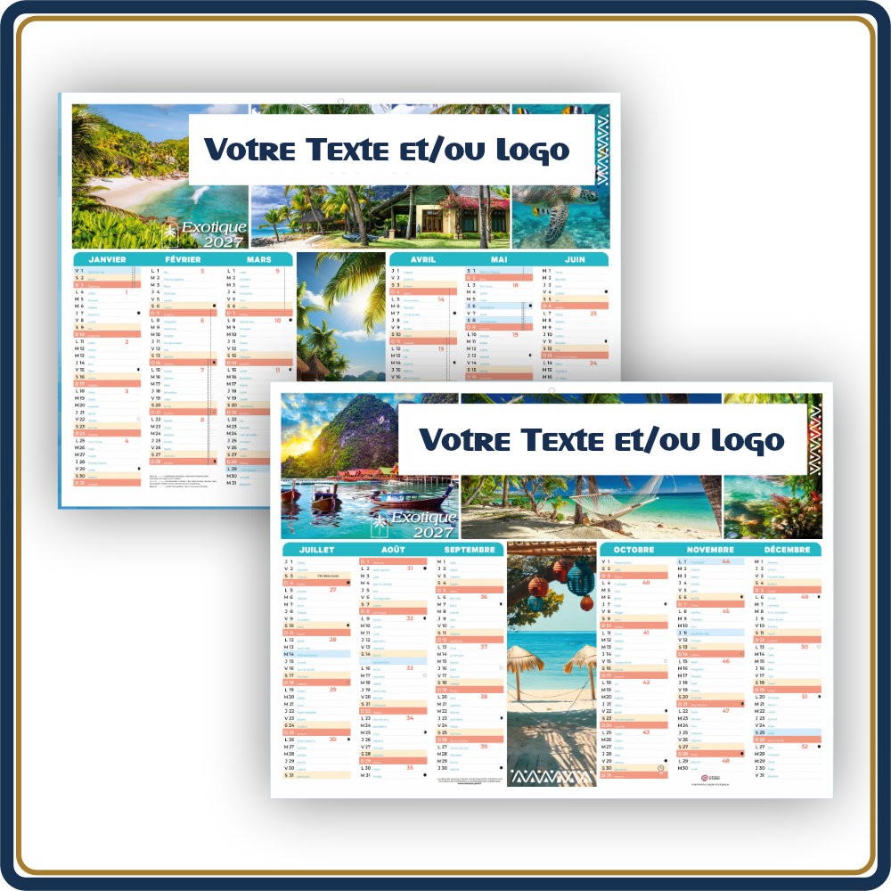 BANCAIRE EXOTIQUE STANDARD RIGIDE - 2027 | Le Calendrier Pub