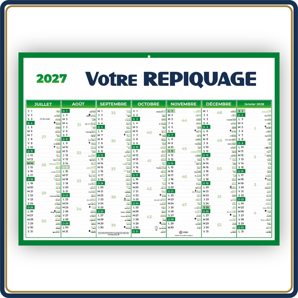 BANCAIRE ECO STANDARD RIGIDE - 2027 | Le Calendrier Pub