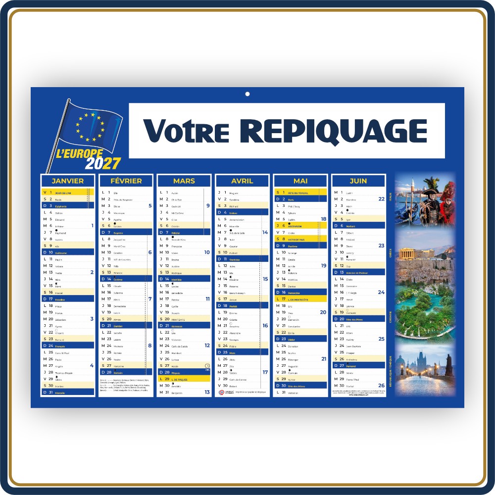 BANCAIRE EUROPE STANDARD RIGIDE - 2027 | Le Calendrier Pub