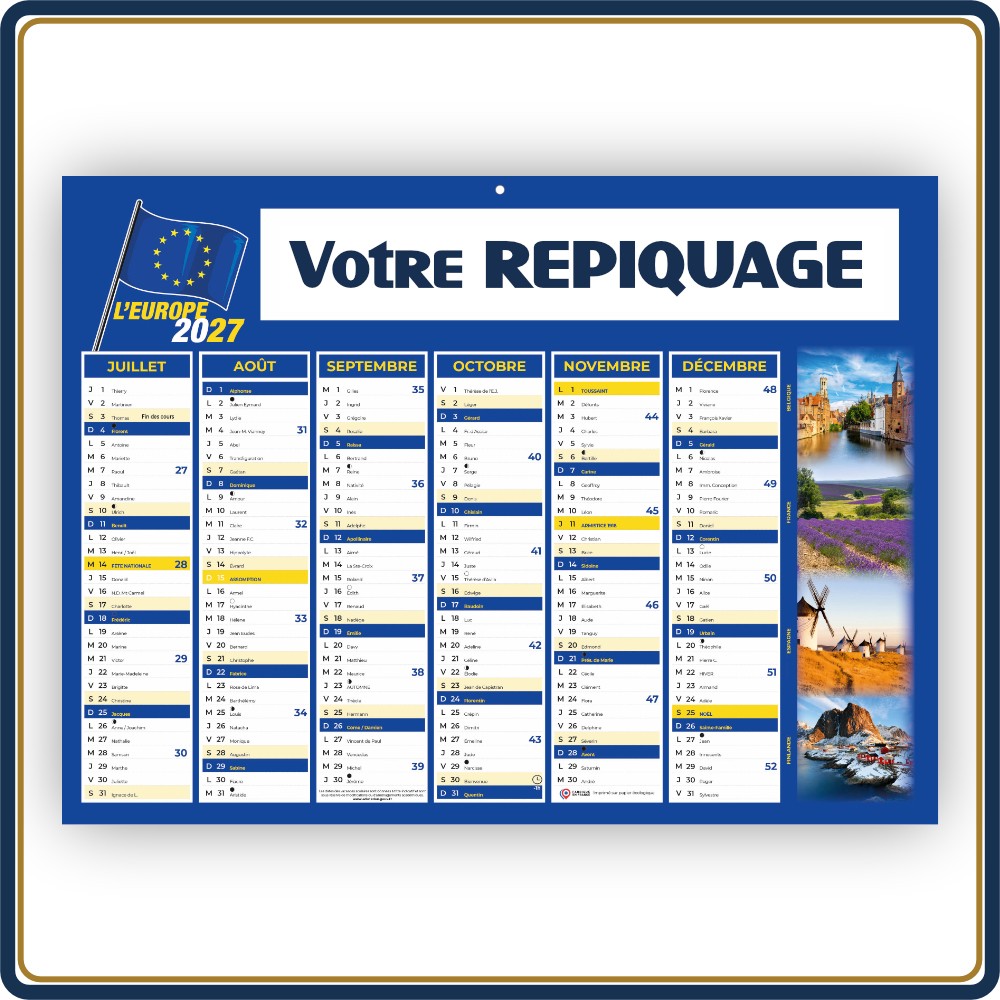 BANCAIRE EUROPE STANDARD RIGIDE - 2027 | Le Calendrier Pub