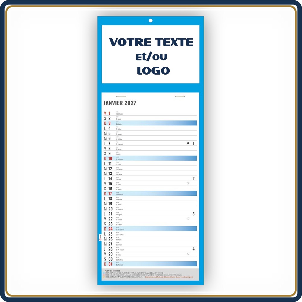 COULEUR BLOC MENSUEL ÉPHÉMÉRIDE - 2027 | Le Calendrier Pub