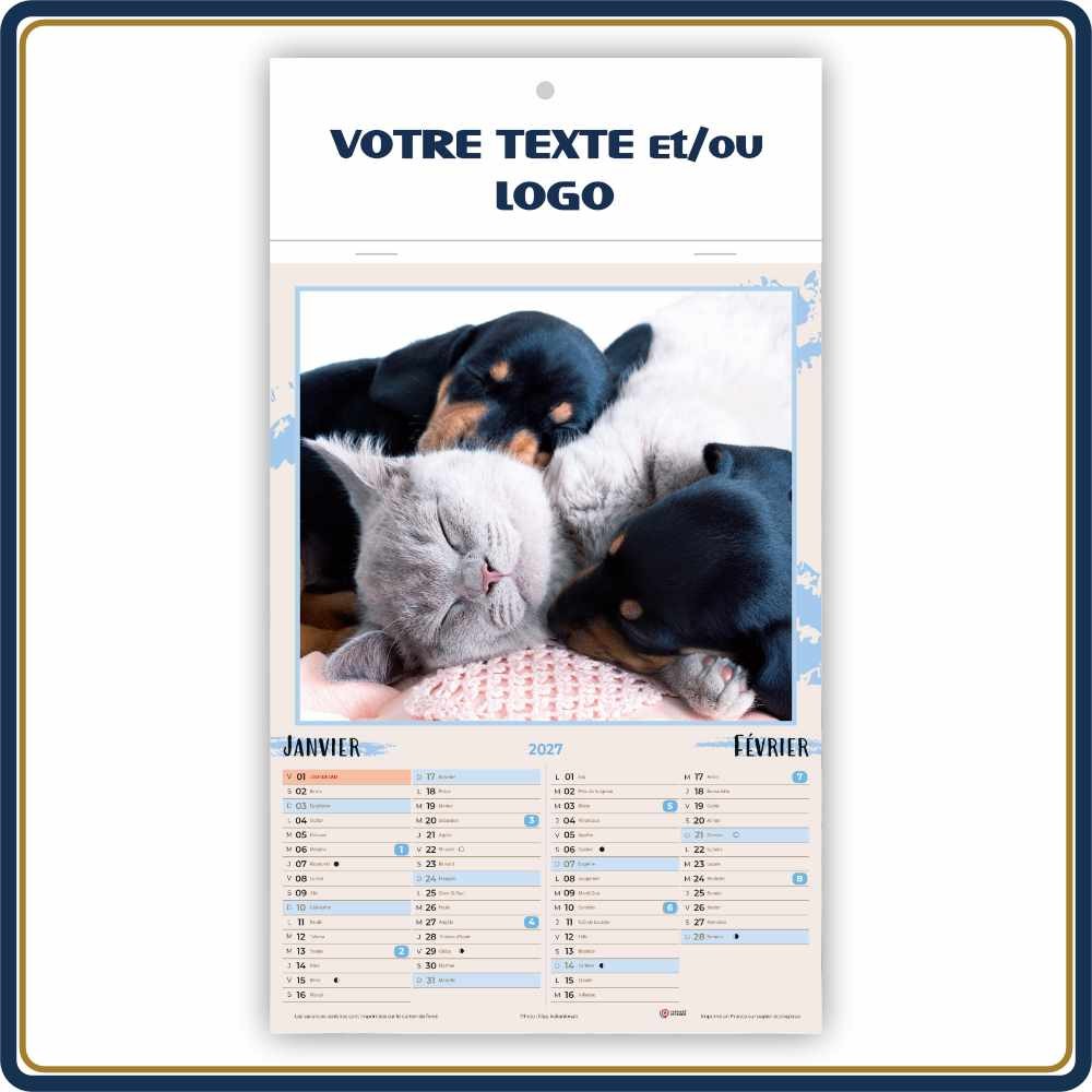 CHIENS & CHATS BLOC ILLUSTRÉ AGRAFÉ COMPACT 7 FEUILLETS - 2027 | Le Calendrier Pub