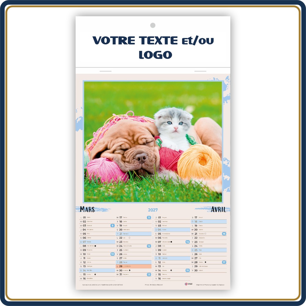 CHIENS & CHATS BLOC ILLUSTRÉ AGRAFÉ COMPACT 7 FEUILLETS - 2027 | Le Calendrier Pub