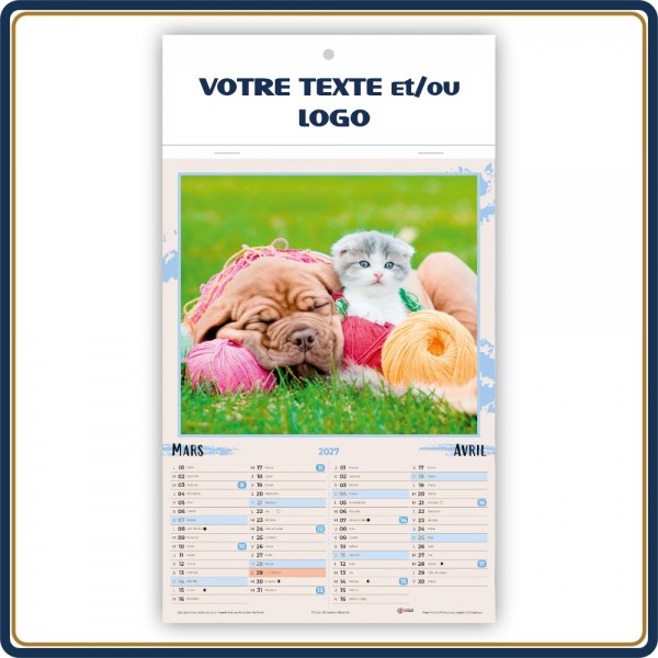 CHIENS & CHATS BLOC ILLUSTRÉ AGRAFÉ COMPACT 7 FEUILLETS - 2027 | Le Calendrier Pub