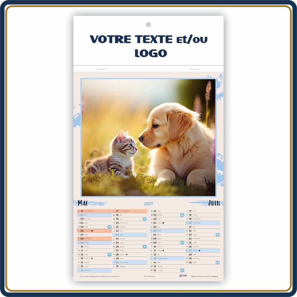 CHIENS & CHATS BLOC ILLUSTRÉ AGRAFÉ COMPACT 7 FEUILLETS - 2027 | Le Calendrier Pub