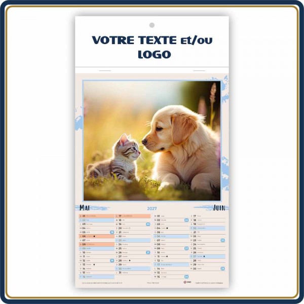 CHIENS & CHATS BLOC ILLUSTRÉ AGRAFÉ COMPACT 7 FEUILLETS - 2027 | Le Calendrier Pub