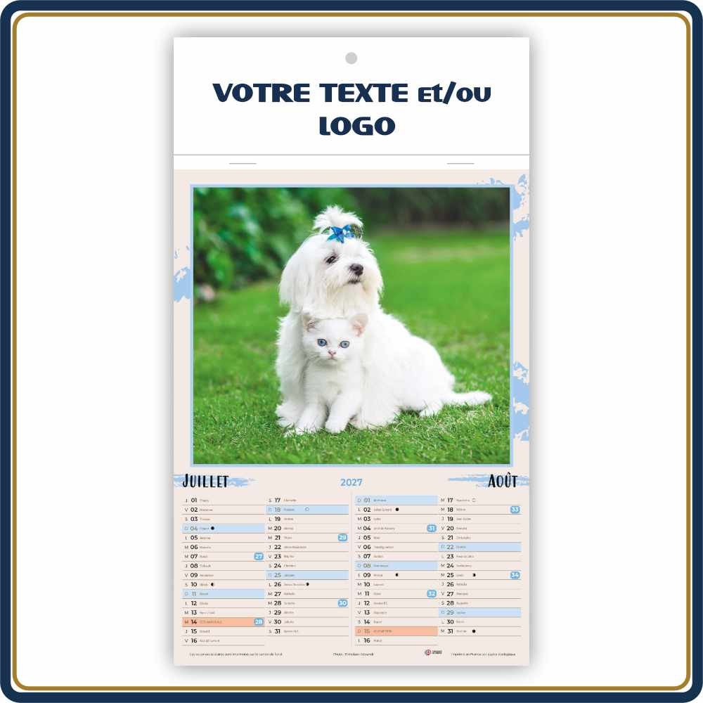 CHIENS & CHATS BLOC ILLUSTRÉ AGRAFÉ COMPACT 7 FEUILLETS - 2027 | Le Calendrier Pub