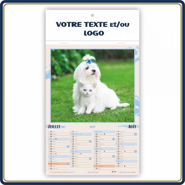 CHIENS & CHATS BLOC ILLUSTRÉ AGRAFÉ COMPACT 7 FEUILLETS - 2027 | Le Calendrier Pub