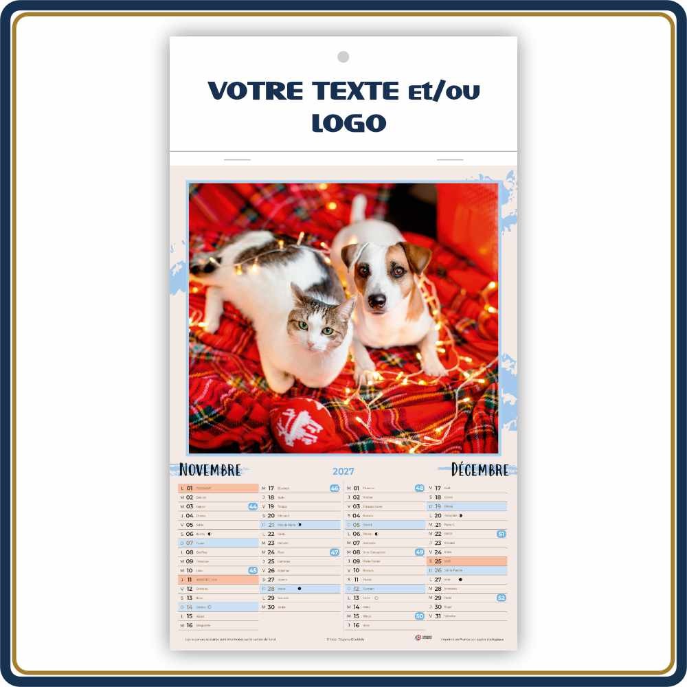 CHIENS & CHATS BLOC ILLUSTRÉ AGRAFÉ COMPACT 7 FEUILLETS - 2027 | Le Calendrier Pub
