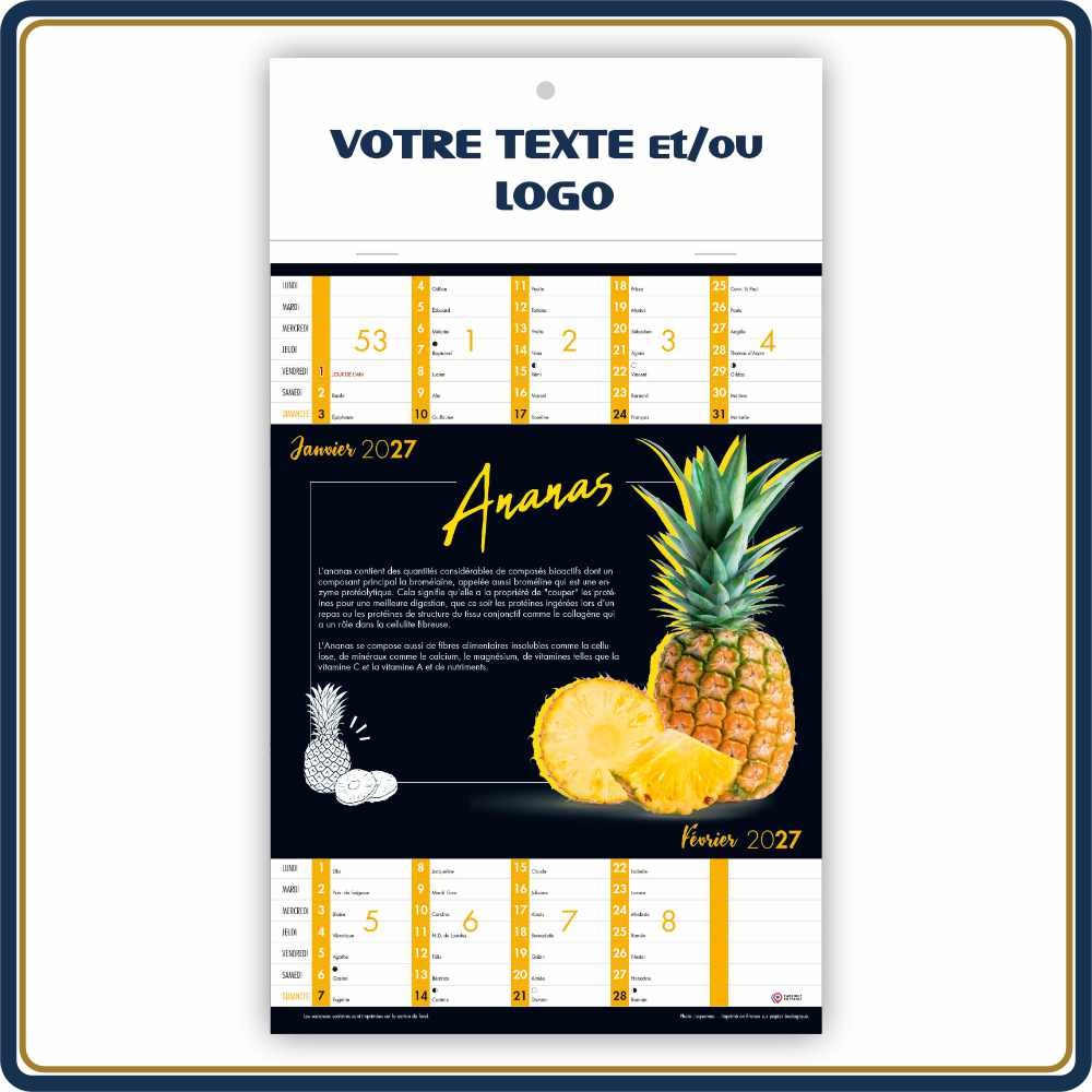 VITAMINES & FRUITS BLOC ILLUSTRÉ AGRAFÉ COMPACT 7 FEUILLETS - 2027 | Le Calendrier Pub