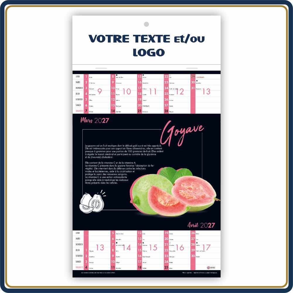 VITAMINES & FRUITS BLOC ILLUSTRÉ AGRAFÉ COMPACT 7 FEUILLETS - 2027 | Le Calendrier Pub