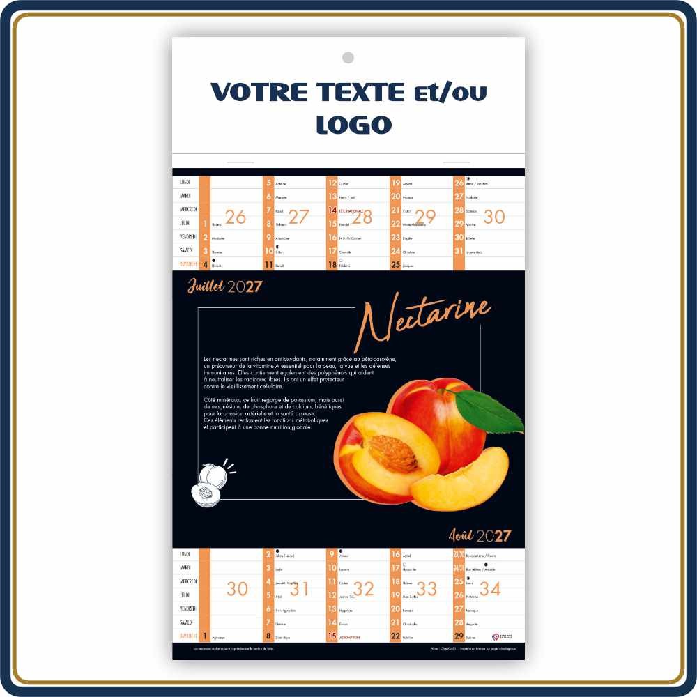 VITAMINES & FRUITS BLOC ILLUSTRÉ AGRAFÉ COMPACT 7 FEUILLETS - 2027 | Le Calendrier Pub