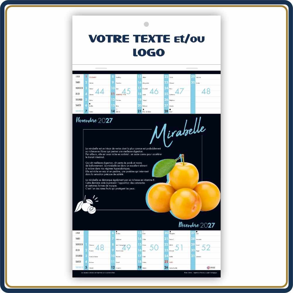 VITAMINES & FRUITS BLOC ILLUSTRÉ AGRAFÉ COMPACT 7 FEUILLETS - 2027 | Le Calendrier Pub