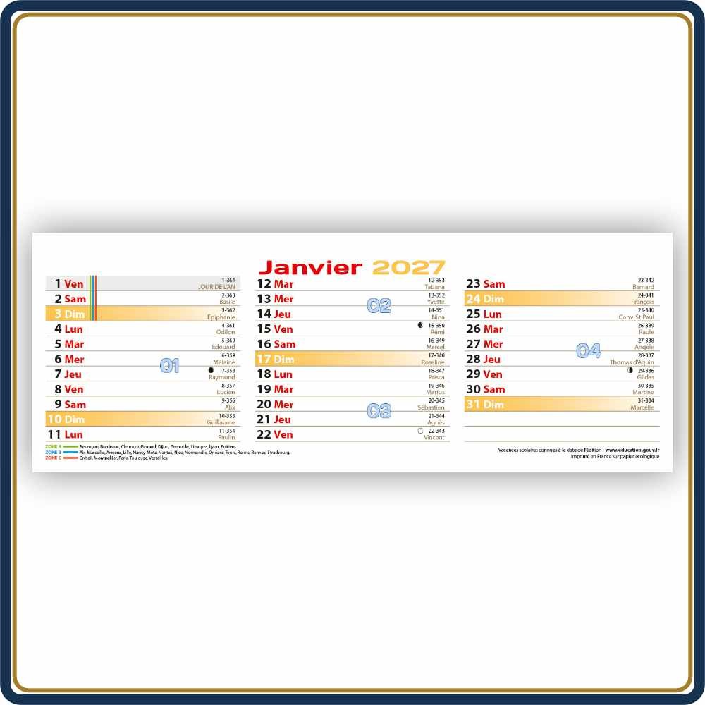 BLOC ÉPHÉMÉRIDE MENSUEL COULEUR - 2027 | Le Calendrier Pub