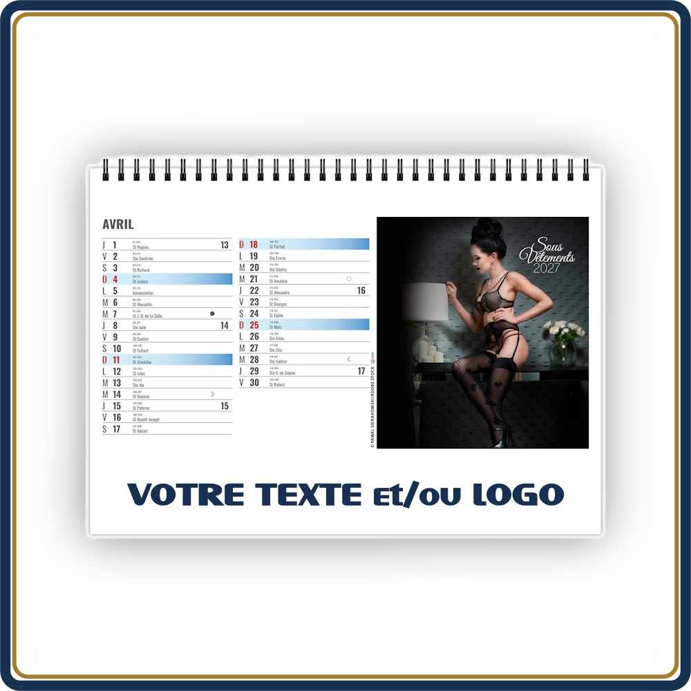 CHEVALET LINGERIE 13 FEUILLETS - 2027 | Le Calendrier Pub